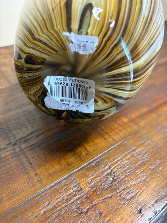 Murano-Style Art Glass Vase Brown And Beige Stripe - Picture 5 of 7